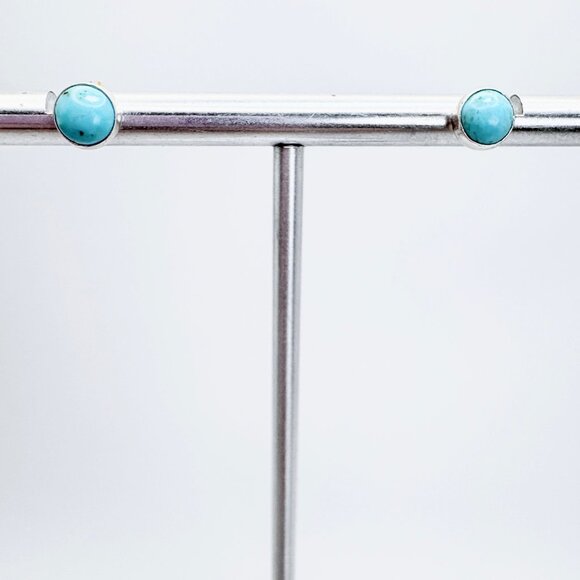 VTG Sterling Silver 925 Turquoise Bezel Set Stud Earrings One Size - Picture 1 of 8